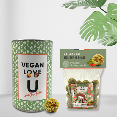 Coffret gourmand idée cadeau vegan - energy-balls -matcha goji